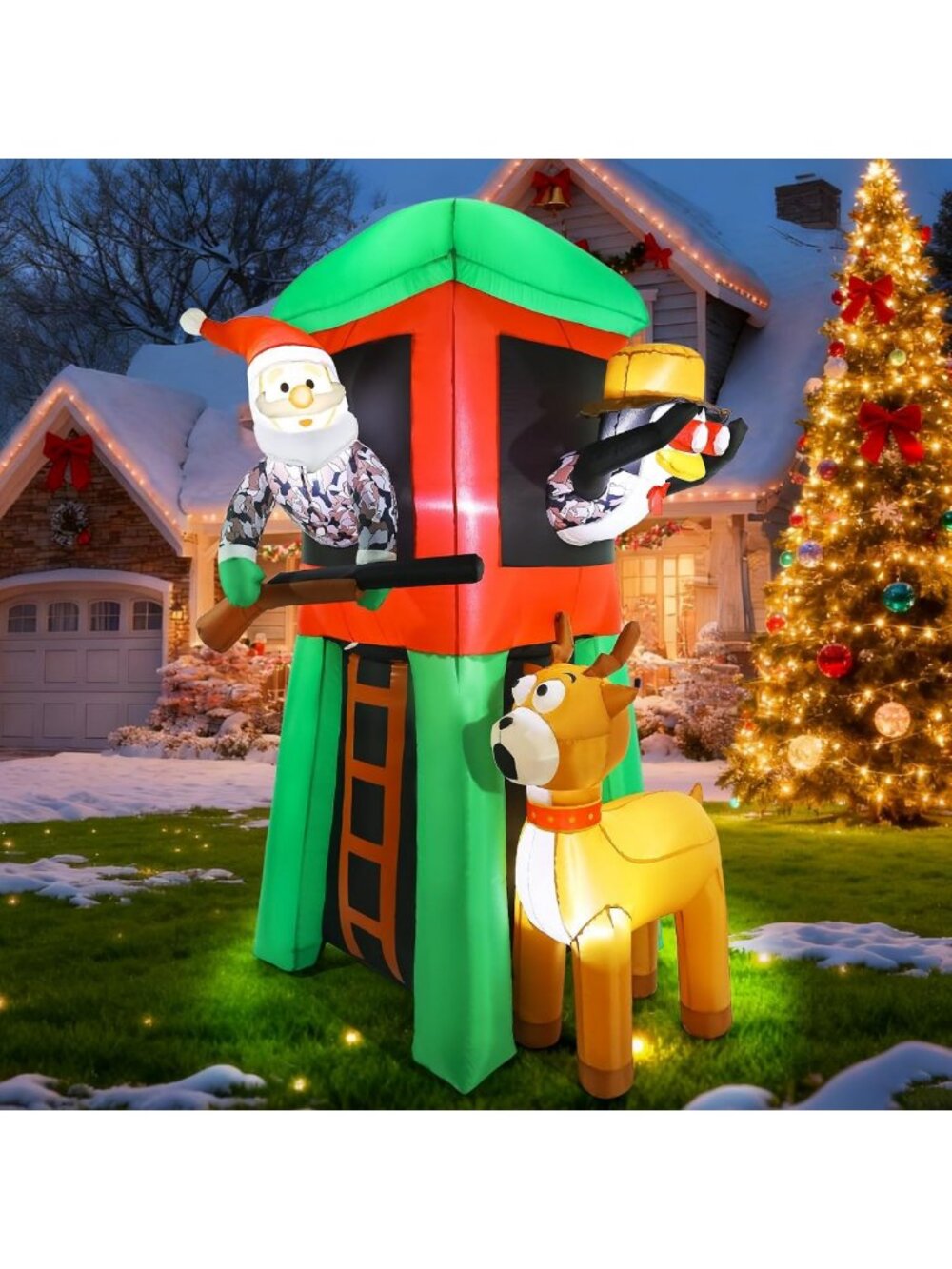 7FT Christmas Inflatable Yard Decor - Camouflage Santa, Reindeer & Penguin with